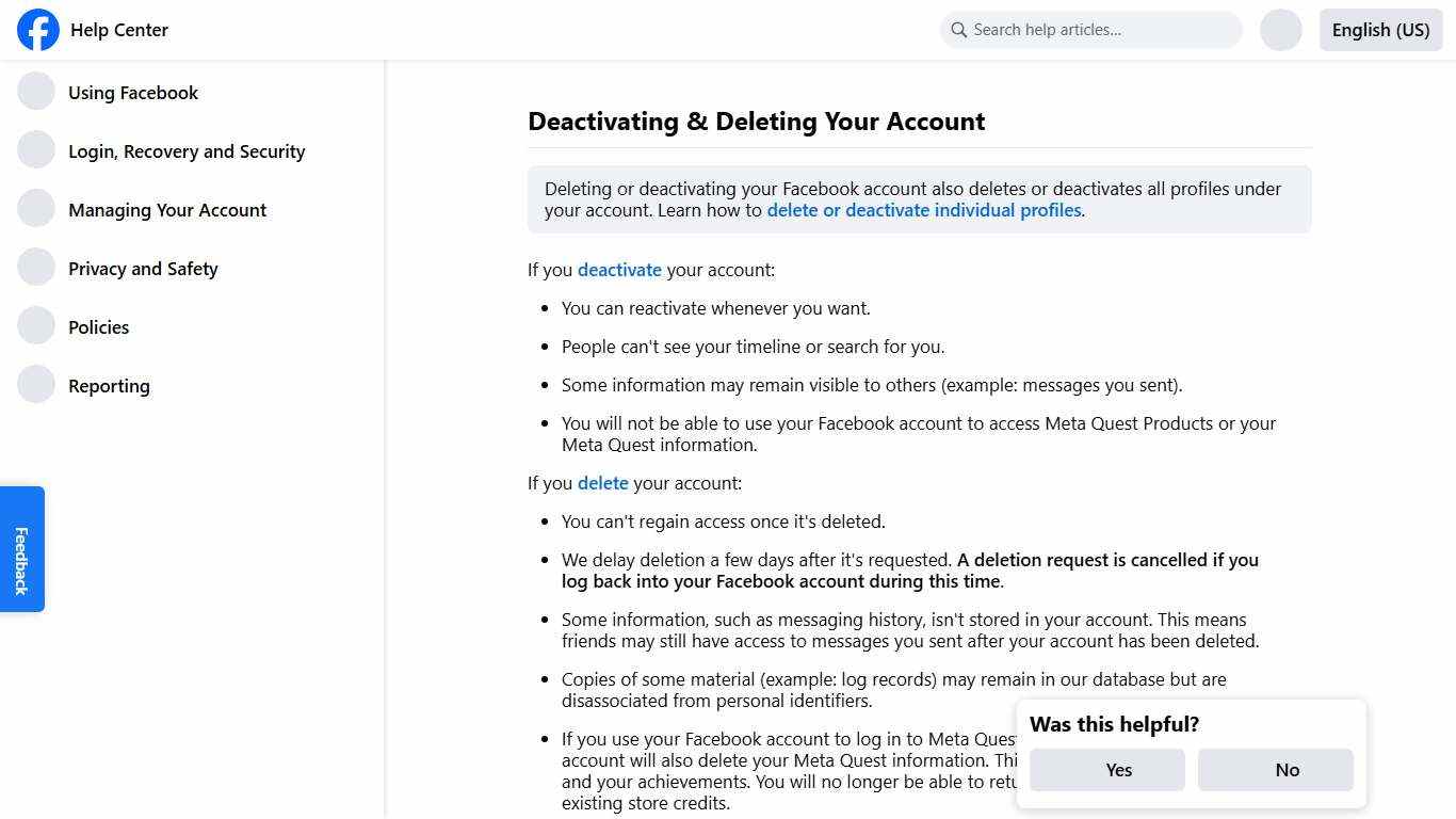 Deactivating & Deleting Your Account Facebook Help Center
